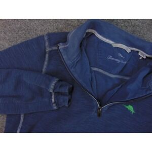 Tommy Bahama Pullover Mens Med Quarter Zip Blue Solid Marlin Coastal Casual